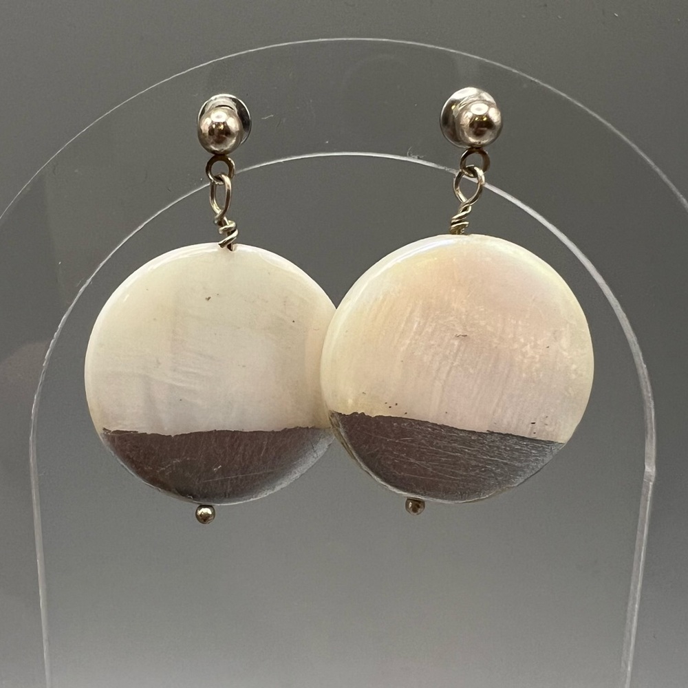 Silver Dipped Shell Style Dangle Earrings - image 1